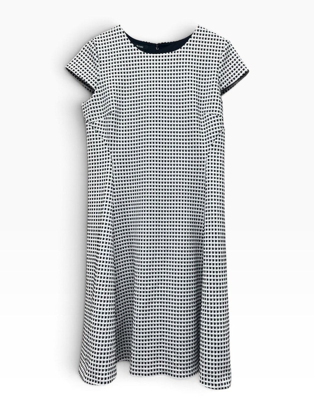 Alfani Black and White Gingham Cap-Sleeve A-Line Dress